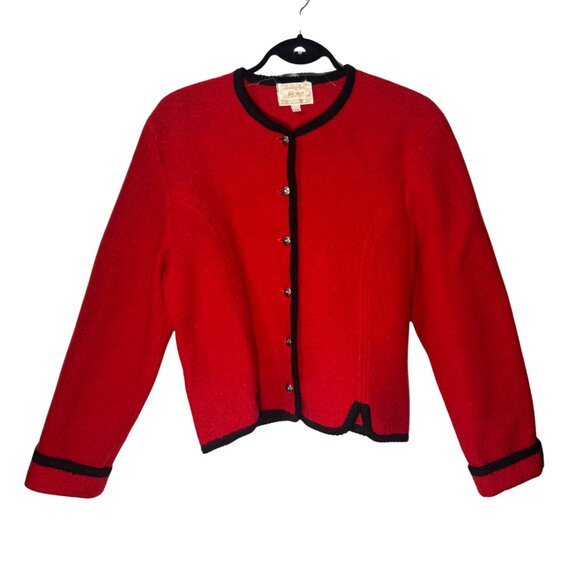 Vintage Tally-Ho Red Boiled Wool Cardigan – Size 12 - Picture 11 of 15